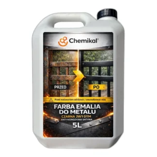 FARBA EMALIA DO METALU CZARNA PO ODRDZEWIANIU, NEUTRALIZACJI RDZY SATYNA 5L — zdjęcie 1